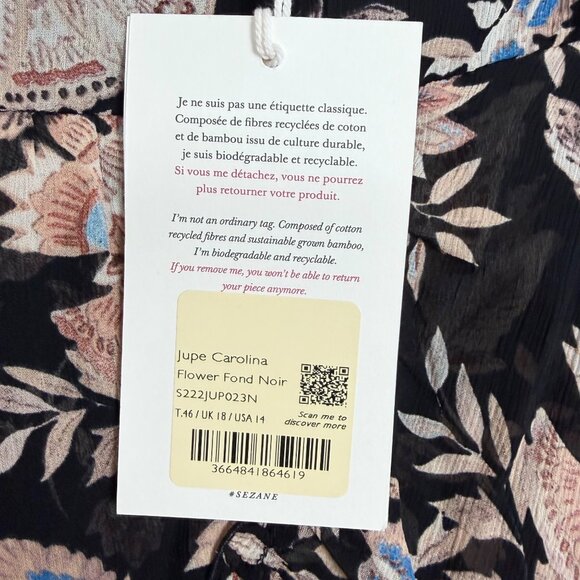 NWT Sézane Carolina Floral Black Skirt Size 46 100% Viscose Made In Portugal - Picture 3 of 13